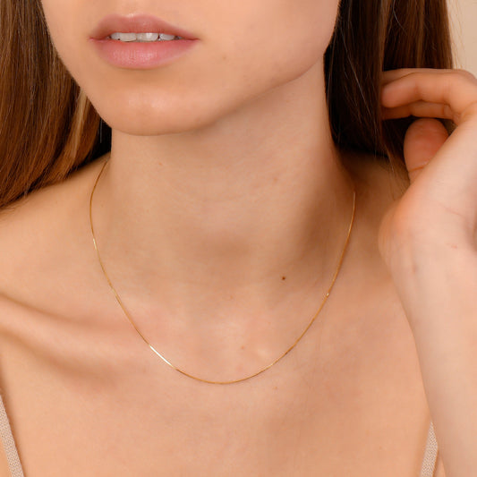 14K GOLD DAINTY BOX CHAIN NECKLACE