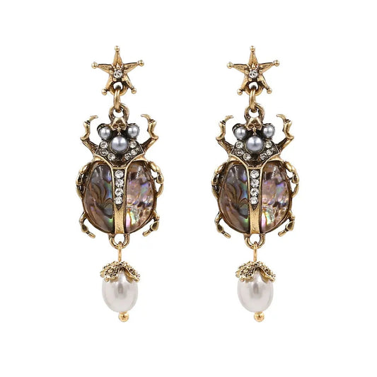 Vintage Scarab Pearl Earrings