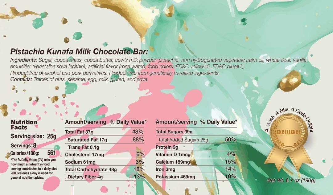Viral Dodo Dubai Style Milk Chocolate Pistachio Kunafa Ultimate Chocolate Bar Experience