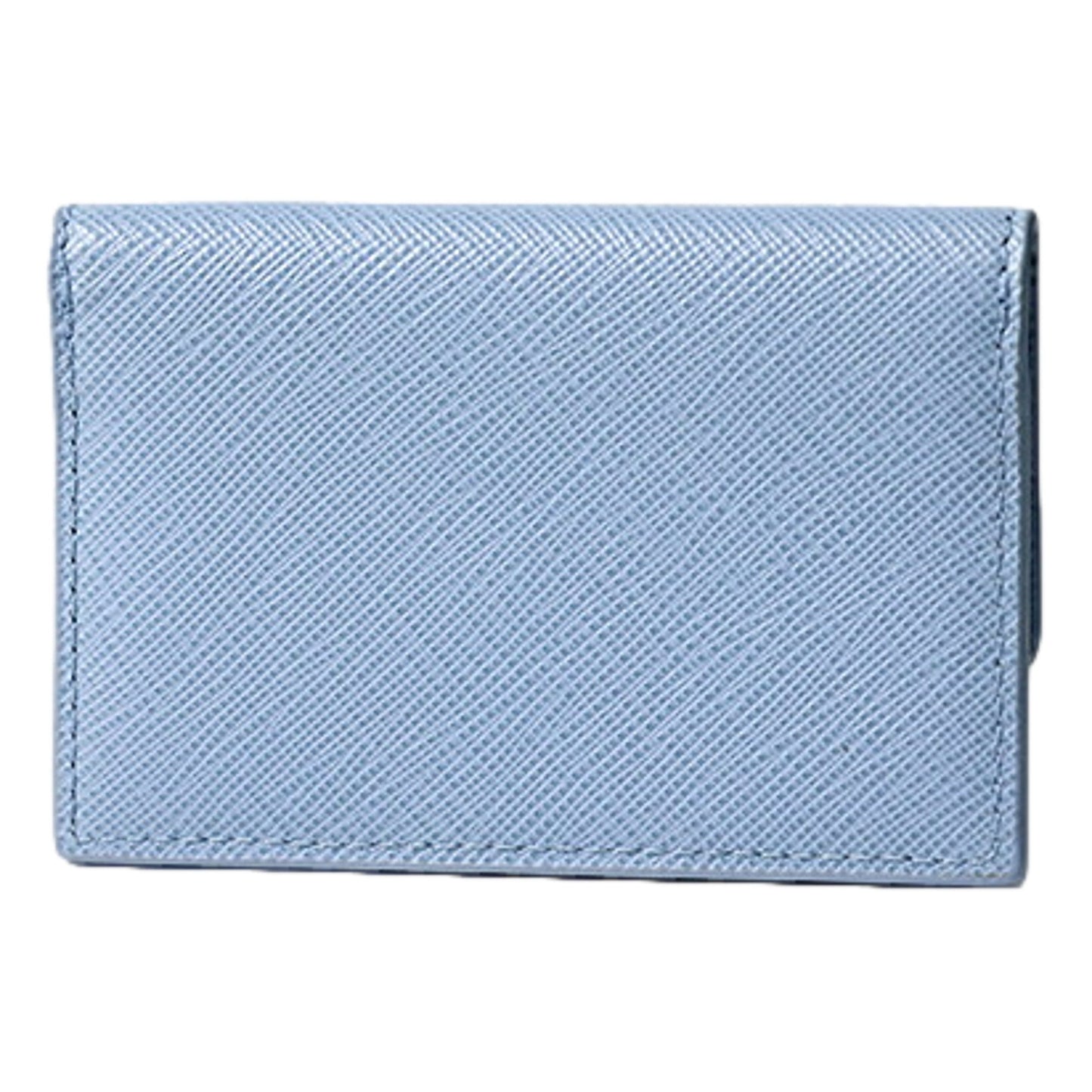Prada Saffiano Celeste Blue Leather Small Snap Card Holder Wallet Triangle Logo