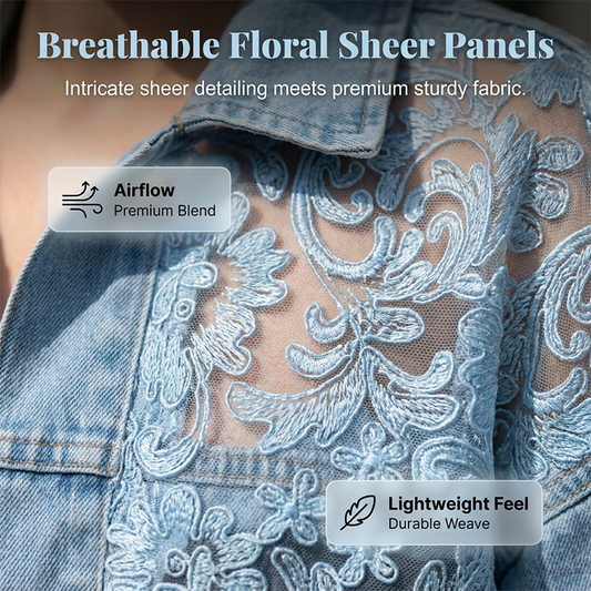 Women's Loose Floral Lace Patchwork Denim Jacket