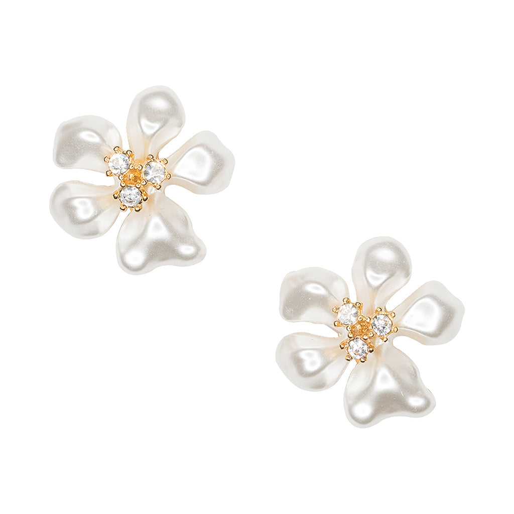 White Pearl Flower Clip Earrings