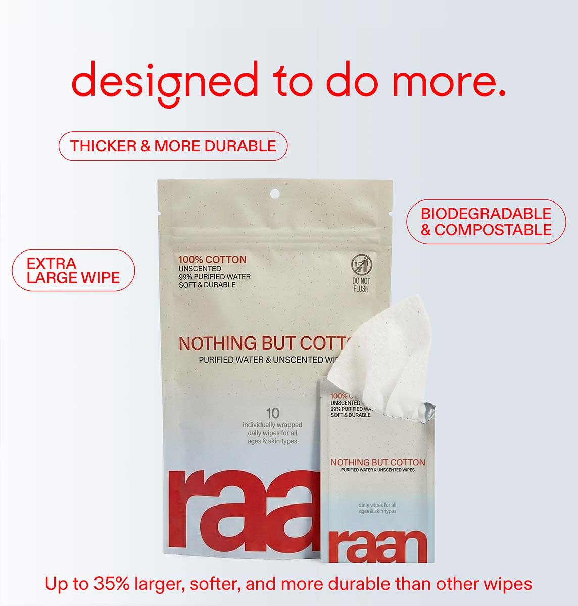 100% Cotton Face and Body Cleansing Wipe for Sensitive Skin (10 Individually Wrapped)