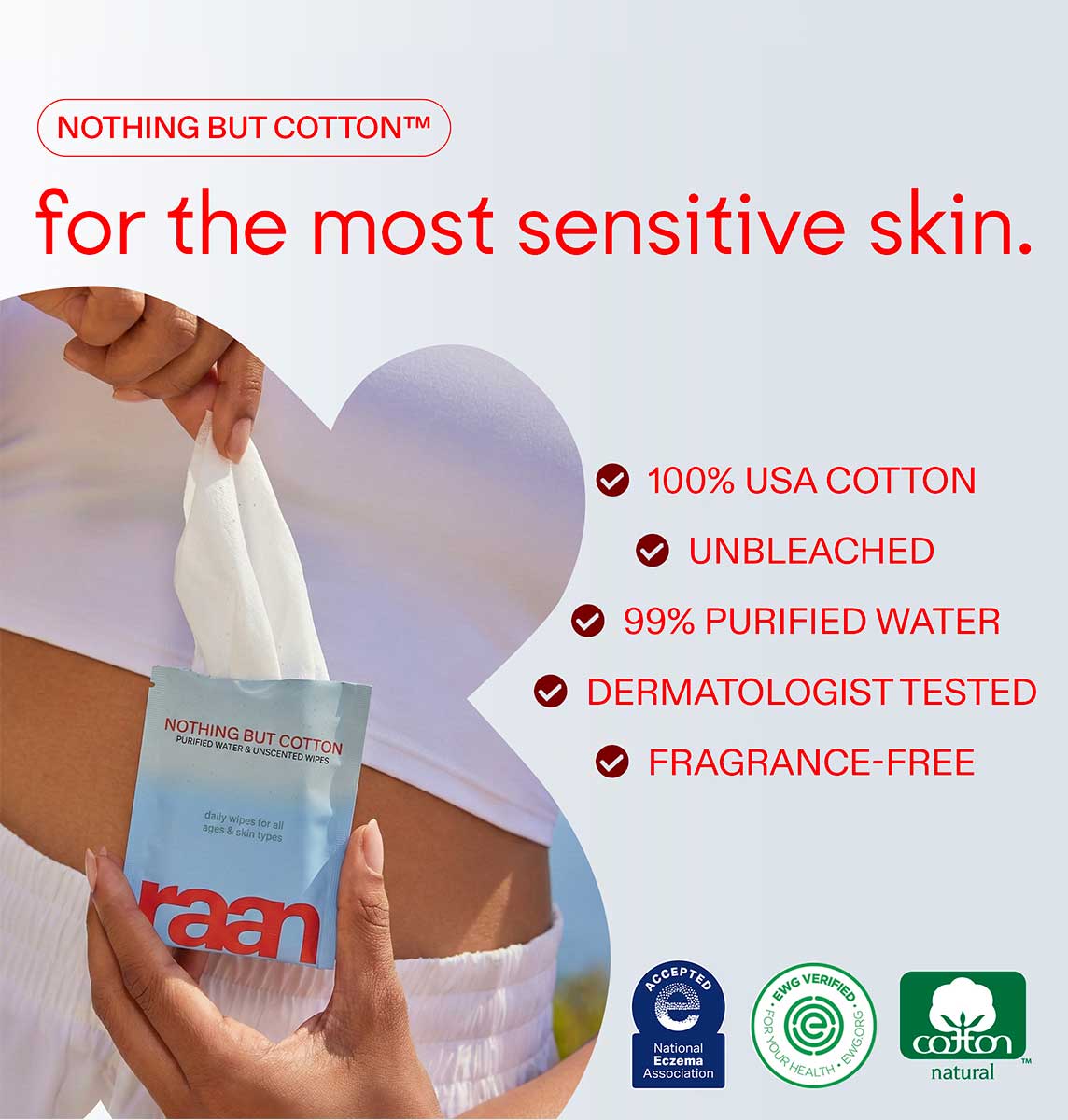100% Cotton Face and Body Cleansing Wipe for Sensitive Skin (10 Individually Wrapped)