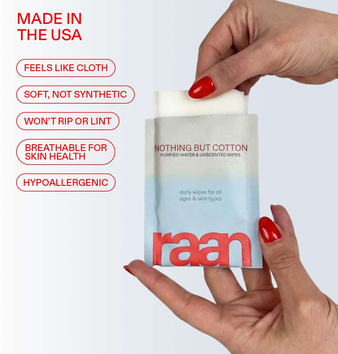 100% Cotton Face and Body Cleansing Wipe for Sensitive Skin (10 Individually Wrapped)