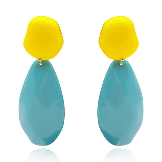 Yellow And Turquoise Pebble Resin Earrings