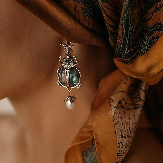 Vintage Scarab Pearl Earrings