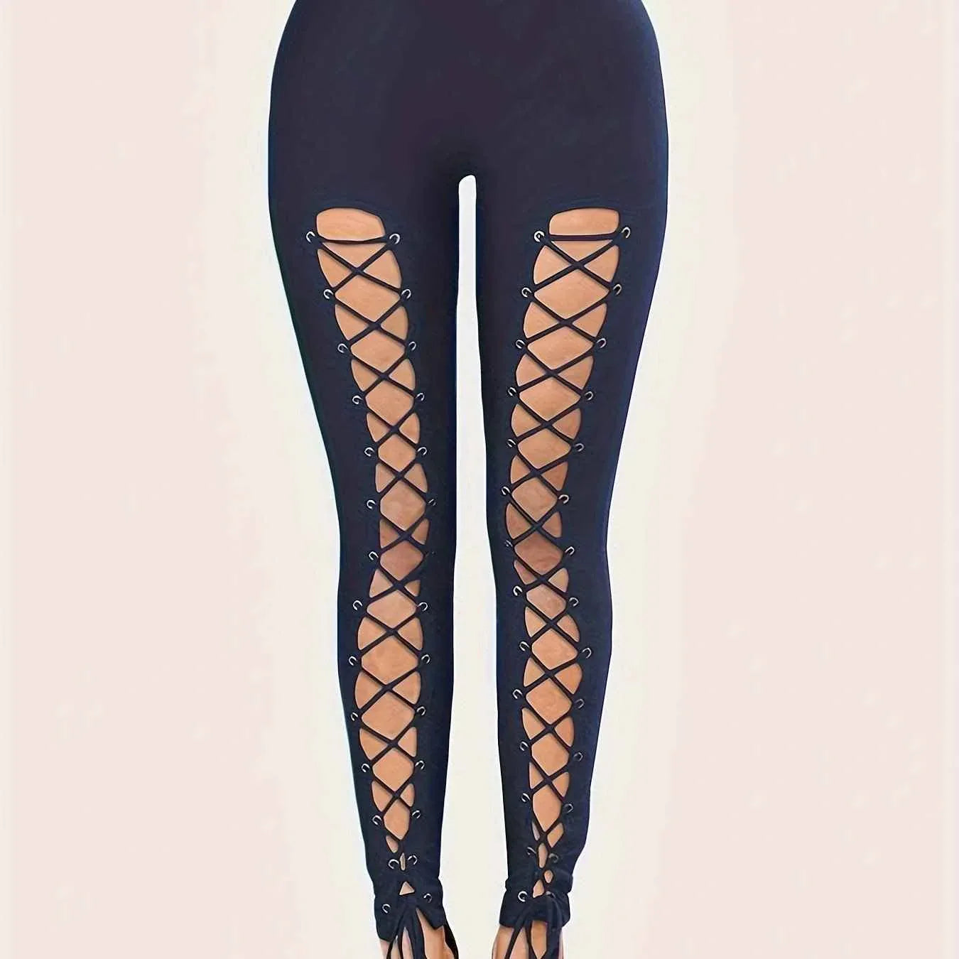 High-Waist Cropped Leggings - Cross-Strap Stretch Leggings for Women