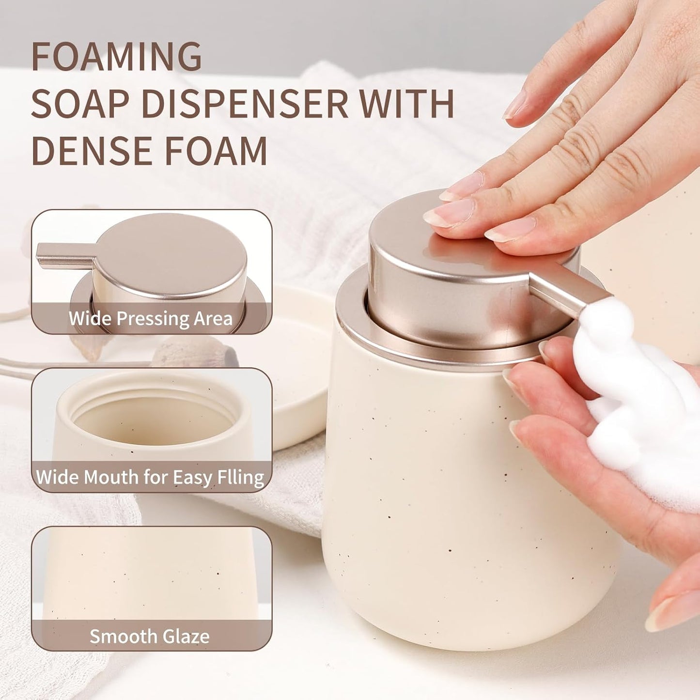 BosilunLife Modern 3‑Piece Foaming Bathroom Set Recycled Eco‑Clay