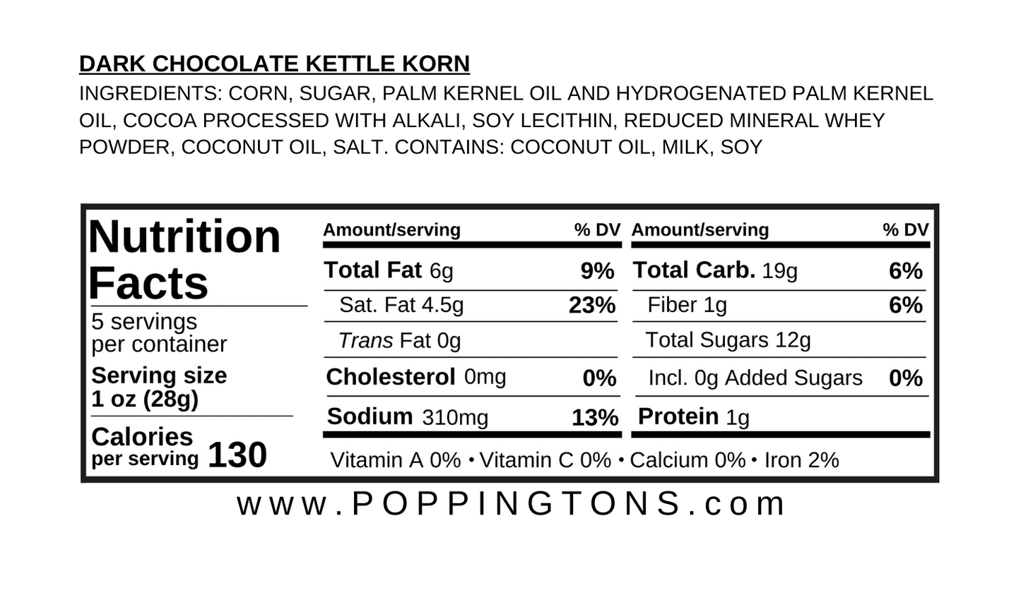 Dark Chocolate Kettle Corn | Dye Free | Gluten Free