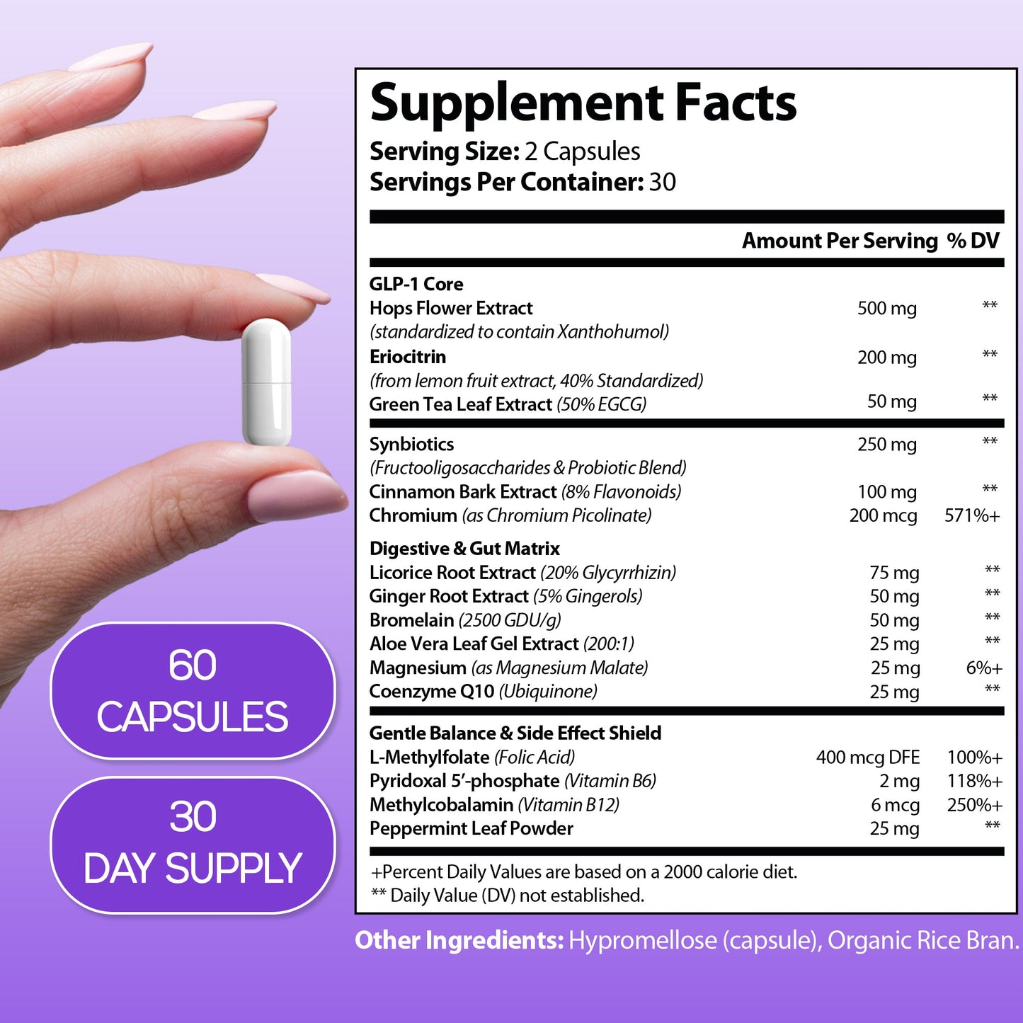 GLP1 Support Supplement Chromium, Green Tea Extract, Synbiotics, Licorice Root Supplement, 1300 mg Gentle Formula, 1 Month Supply Wellness
