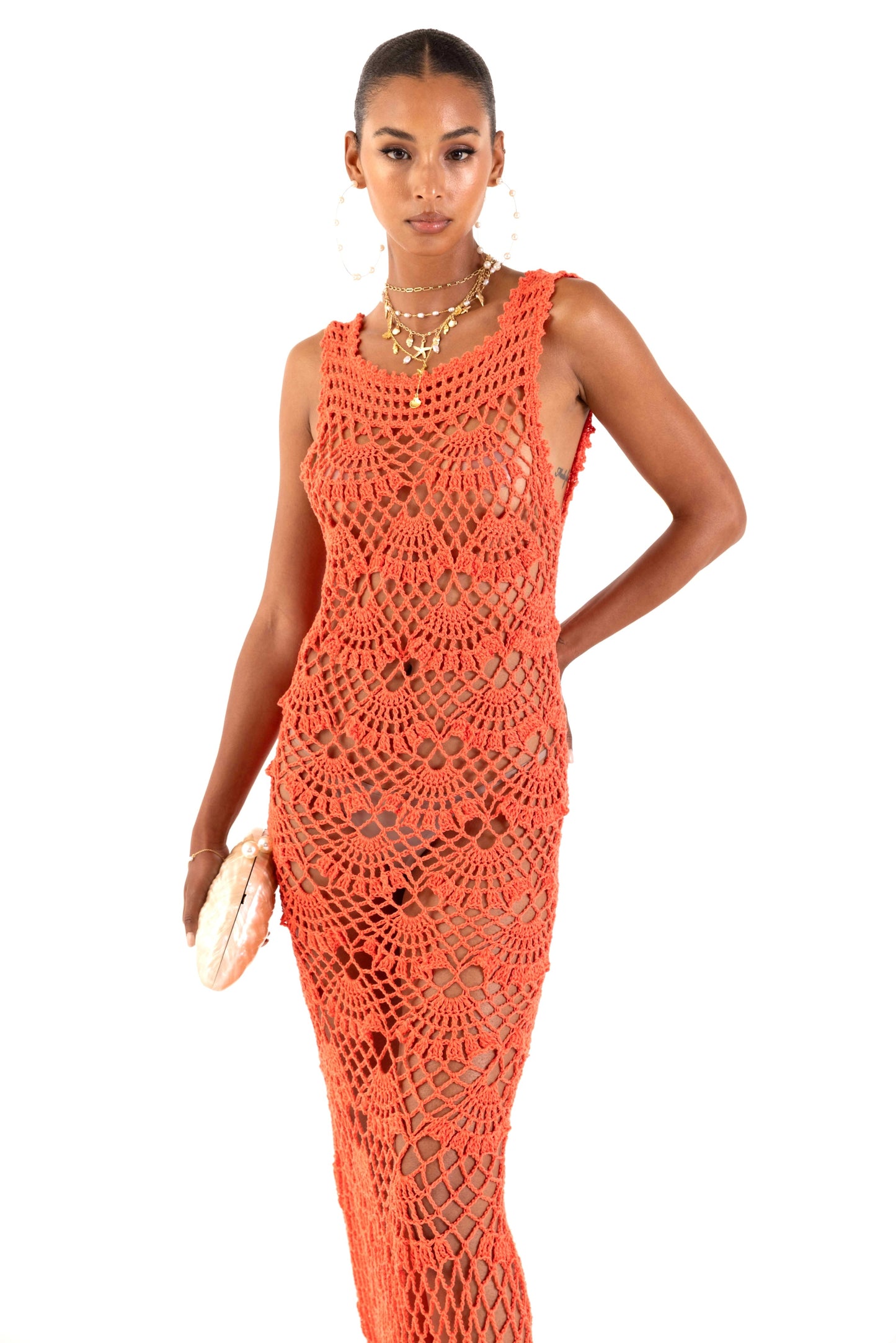 Coral Shell Handmade Maxi Crochet Dress
