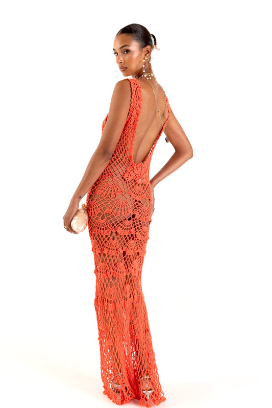 Coral Shell Handmade Maxi Crochet Dress