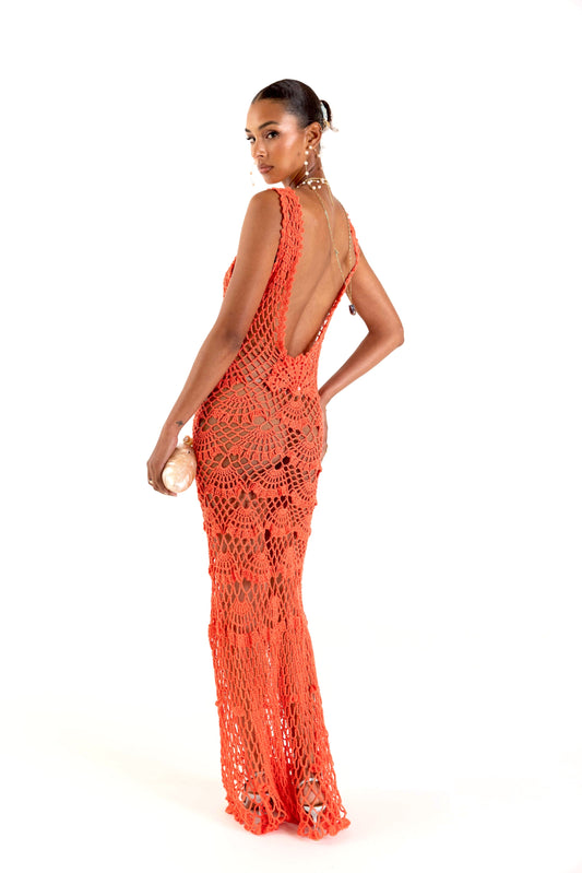 Coral Shell Handmade Maxi Crochet Dress