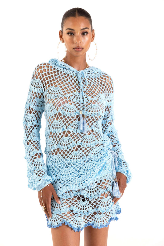 Aqua Marine Handmade Crochet Hoodie