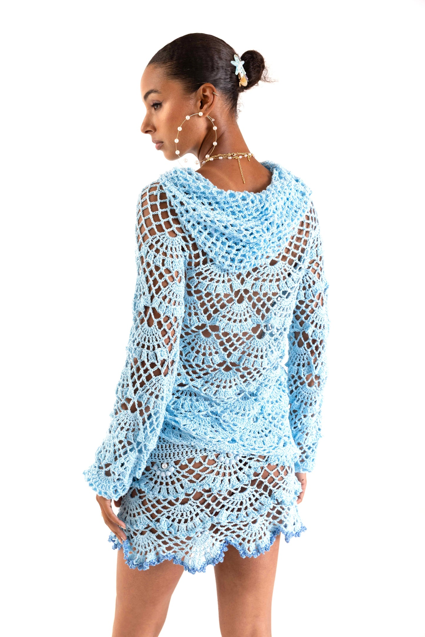 Aqua Marine Handmade Crochet Hoodie