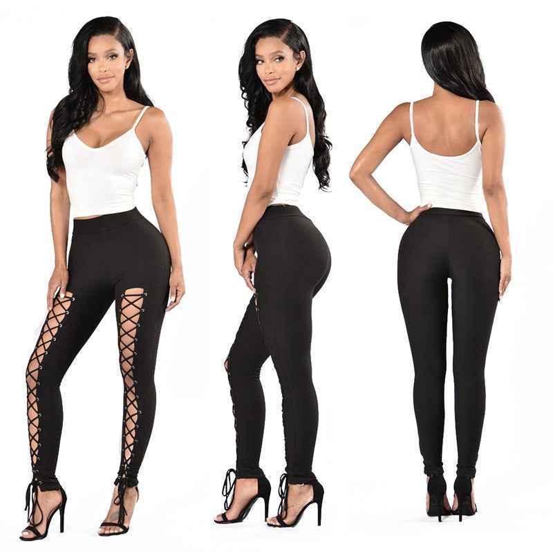 High-Waist Cropped Leggings - Cross-Strap Stretch Leggings for Women