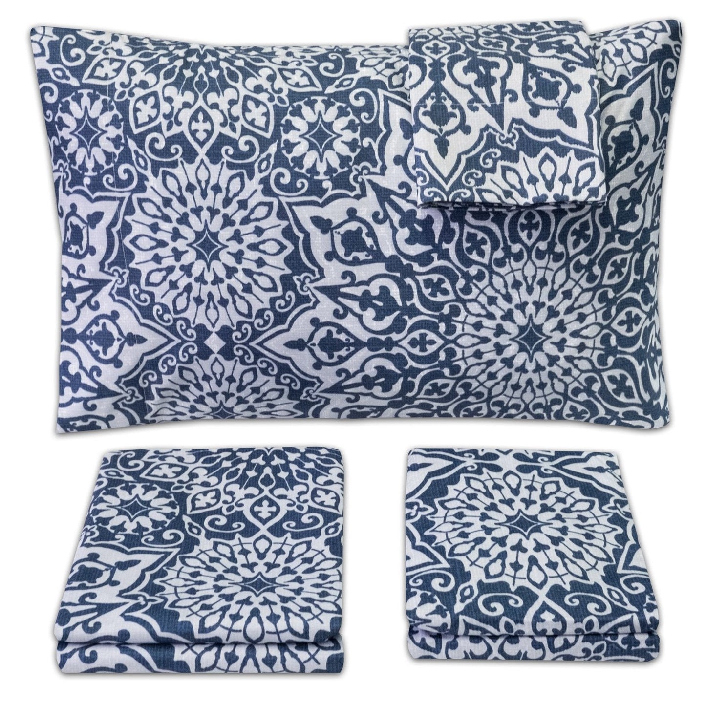 Classic 4-Piece Bed Sheet Set (Oasis Blue Mandala)