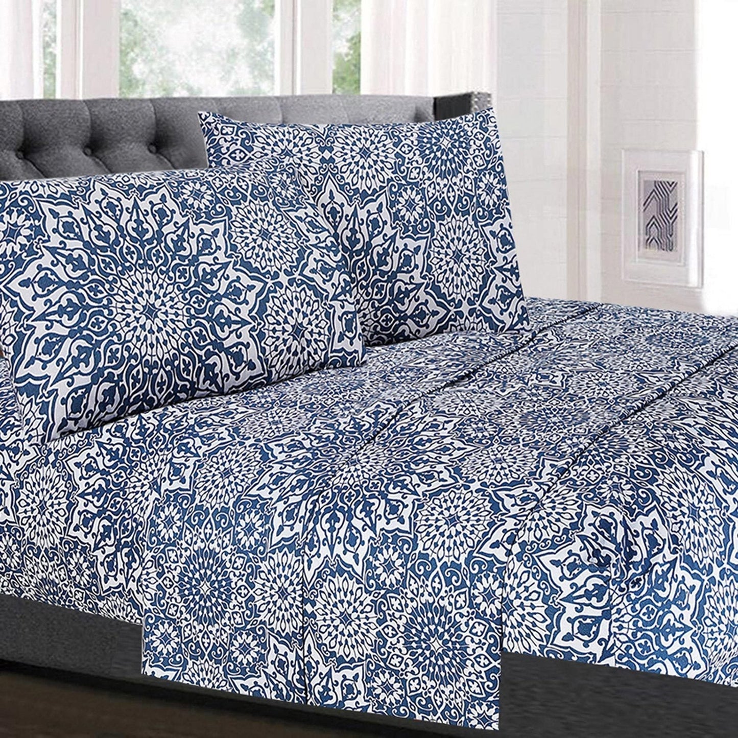 Classic 4-Piece Bed Sheet Set (Oasis Blue Mandala)
