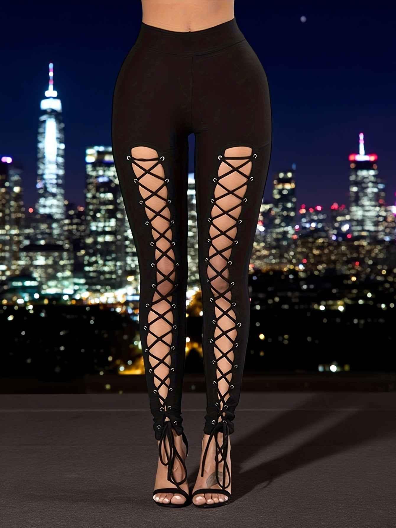 High-Waist Cropped Leggings - Cross-Strap Stretch Leggings for Women