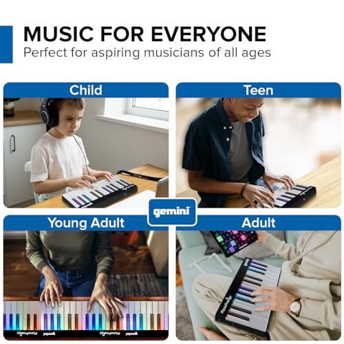 PianoProdigy: 24-Key Smart Wireless MIDI Keyboard - Portable Learning Piano with Light-Up Keys