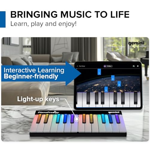 PianoProdigy: 24-Key Smart Wireless MIDI Keyboard - Portable Learning Piano with Light-Up Keys