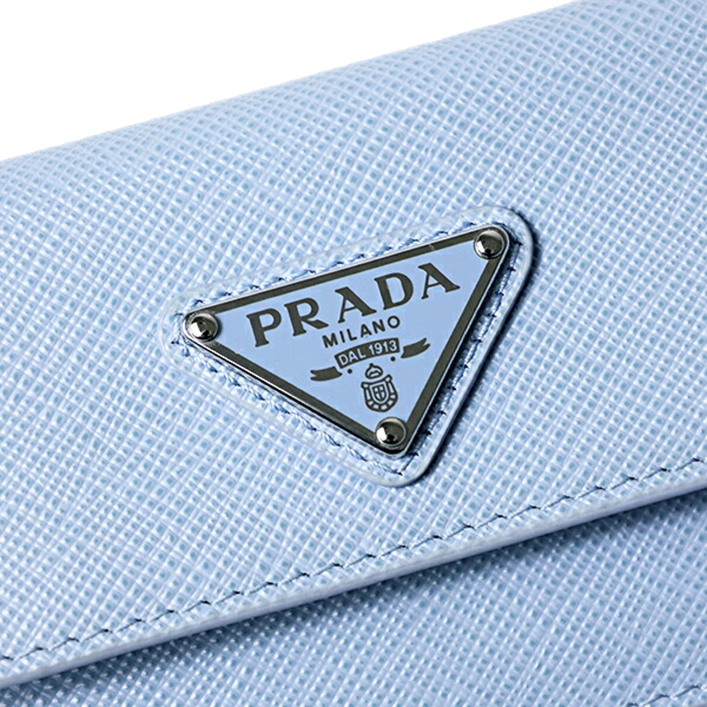 Prada Saffiano Celeste Blue Leather Small Snap Card Holder Wallet Triangle Logo