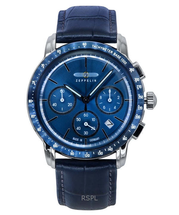 Zeppelin New York Chronograph Leather Strap Blue Dial Quartz 88783 Mens Watch