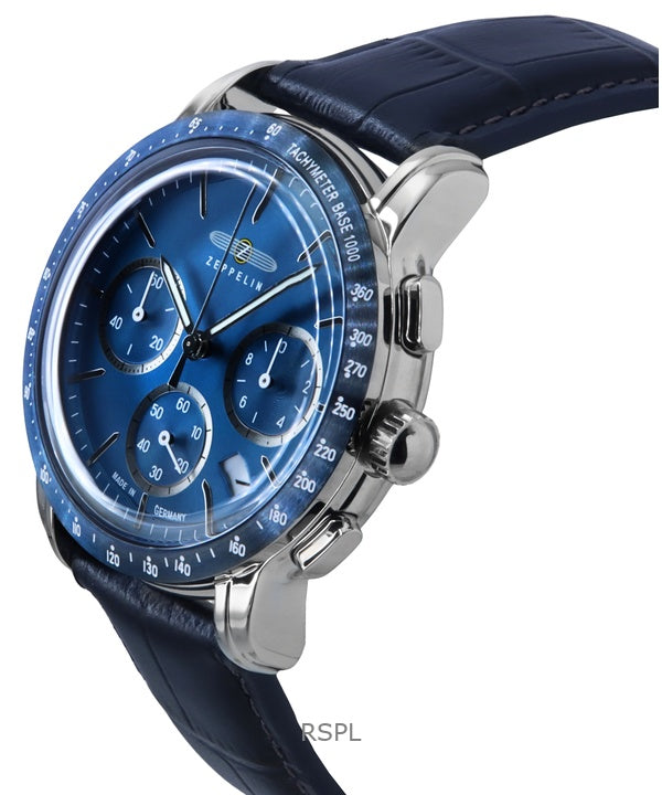 Zeppelin New York Chronograph Leather Strap Blue Dial Quartz 88783 Mens Watch
